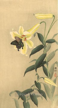 Flores Painting - mariposa y lirio Ohara Koson decoración floral